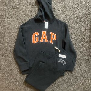 GAP Kids Black Hoodie and Pants Set with Orange Logo